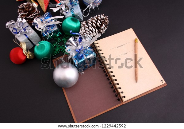 Decorations Christmas Bible Black Backdrop Stock Photo Edit Now