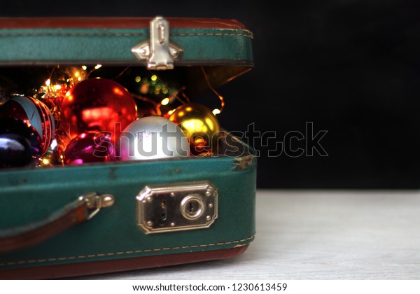 Decorations Holiday Suitcase On Dark Background Stock Photo Edit