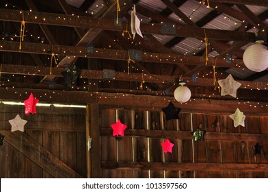 Decorations inside a barn.