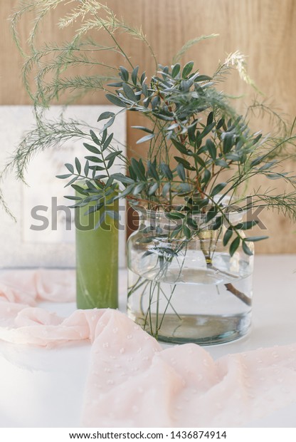 Decorations On White Table Glass Vase Stock Photo Edit Now