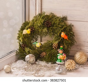 Decorations In The Window On Christmas Eve (mass Produced)