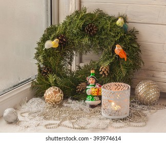 Decorations In The Window On Christmas Eve (mass Produced)