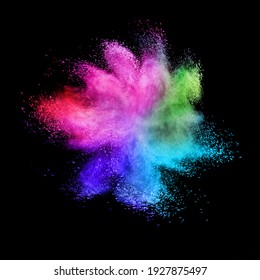 Decorative abstract chaotic colorful powder splash or explosion on a black background with copy space. - Shutterstock ID 1927875497