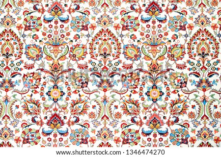Decorative abstract colorful background, geometric floral pattern with ornate lace frame. ethnic ornament.  fabric print, silk neck scarf or kerchief design.Rich ornament fabric design.Textile