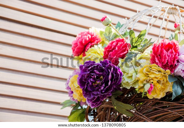 Decorative Artificial Flowers Yellow Pink Purple Stock Photo Edit