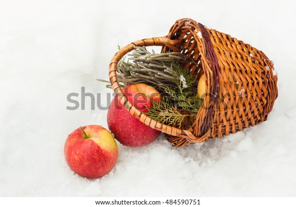 Decorative Basket Apples On Snow Wedding Stock Photo Edit Now