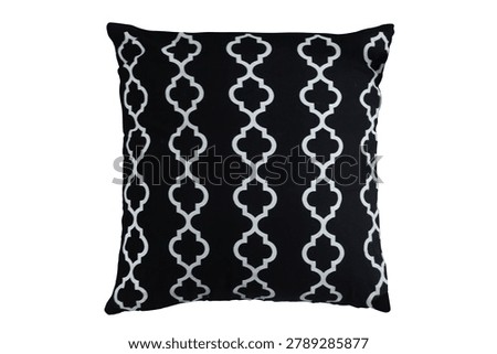 Decorative black cushion with geometric pattern isolated on white background     