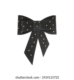 Decorative Black Velvet Bow Isolated On White Background. Design Element With Clipping Path