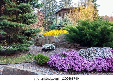 Decorative Blooming Alpine Slide. Landscape Design.