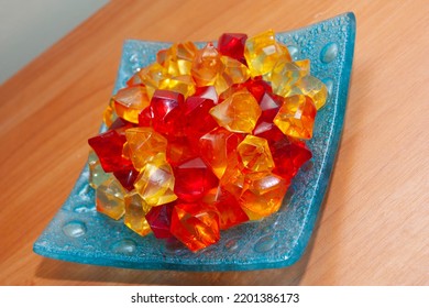 Decorative Blue Glass Plate With Precious Stones