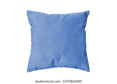Decorative blue rectangular pillow for sleeping and resting isolated on white background. Cushion for home interior decor, pillowcase mockup, template for design.