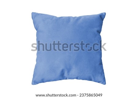 Decorative blue rectangular pillow for sleeping and resting isolated on white background. Cushion for home interior decor, pillowcase mockup, template for design.