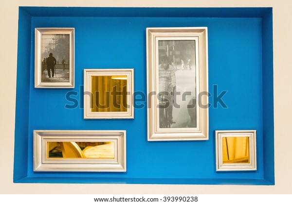 Decorative Blue Wall Frames Mirrors Royalty Free Stock Image