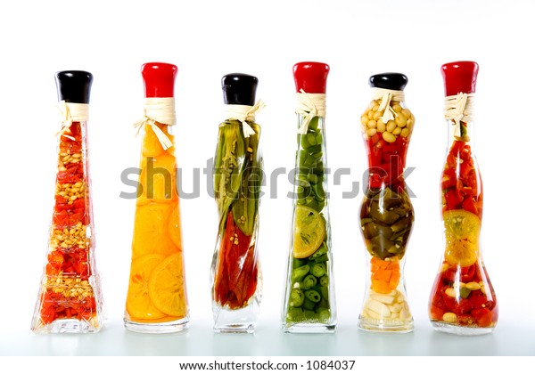 Decorative Bottles Sealed Colorful Fruits Vegetables Stock Photo