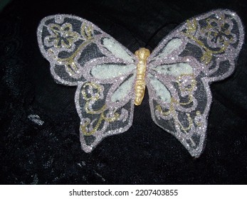 Decorative Butterfly On Black Lace Fabric 