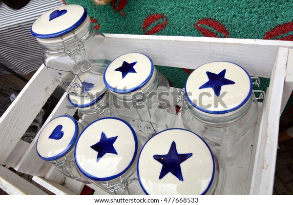 Decorative Canning Jars Wooden Box Stock Photo Edit Now 477668533