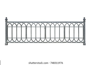 Decorative cast railings, fence in ancient style. Isolated on white background.