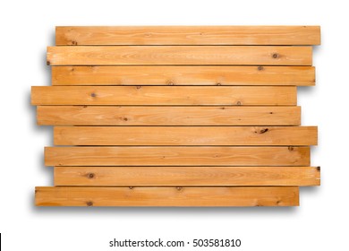 Decorative Cedar Wood Background Of Staggered Boards With Woodgrain And Knots Over A White Background For Use As A Template And Copy Space