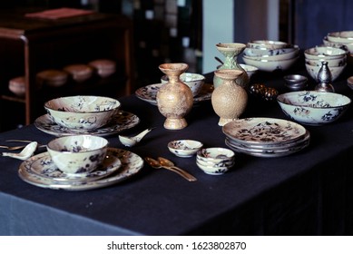 An Decorative Ceramic Dining Set In The Interior Home. Very Nicely Prepared Dinner Table.