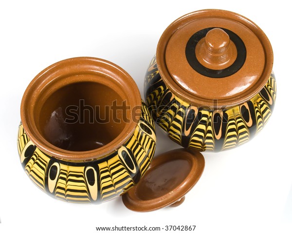 Decorative Ceramic Jars Lids Isolated Against Stock Photo Edit