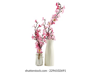 Decorative cherry blossom ornament in a pot isolated on white - Shutterstock ID 2296102691