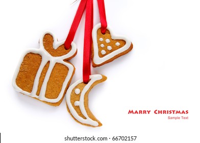 Decorative Christmas cookies on a white background