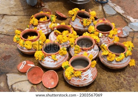 Decorative clay pots Rajasthani- Mtki. Colorful pot, A Ritual in hindu marriage function.