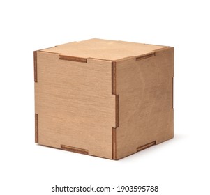 Decorative Cubic Plywood Box Isolated On White