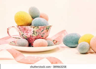 Decorative Easter Eggs In China Tea Cup