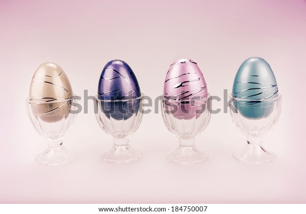 Decorative Easter Eggs Cups Row Pastel Stock Photo Edit Now