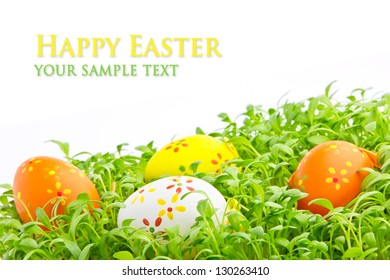 Decorative easter eggs in a grass