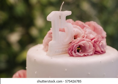 Decorative fifteen year birthday cake