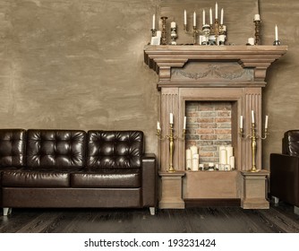 decorative fireplace with candles