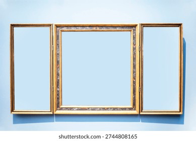 Decorative frame with additional side frames on a blue background. Mockup for your inscriptions and advertisin