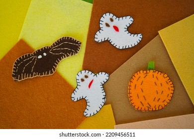 Decorative Garland For Halloween From Felt Greetings And Fun. Children Art Project. DIY Concept.