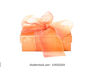 Decorative Gift Box With A Sheer Ribbon Tied In A Bow On A White Background