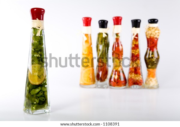 Decorative Glass Bottles Filled Colorful Fruits Stock Photo Edit