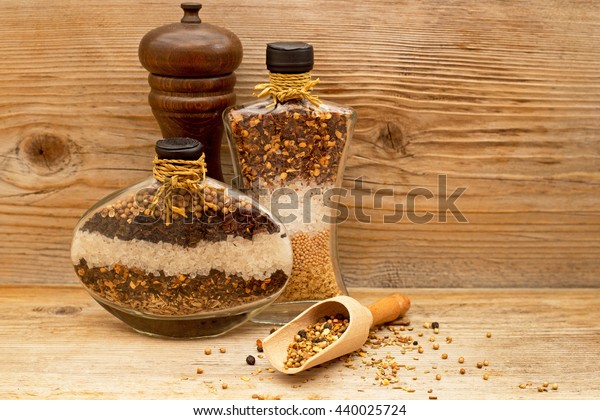 Decorative Glass Bottles Filled Layers Natural Stock Photo Edit
