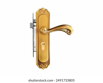 A Decorative Gold Door Handle with an Ornate Design and Built-in Key Lock Mechanism. - Powered by Shutterstock