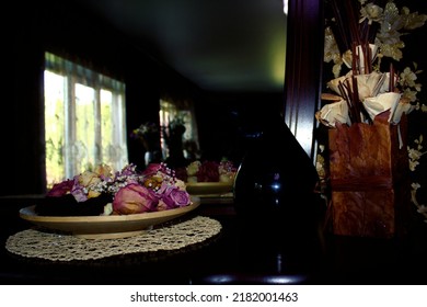 Decorative interior items with bokeh effect, front and back background is blurred
