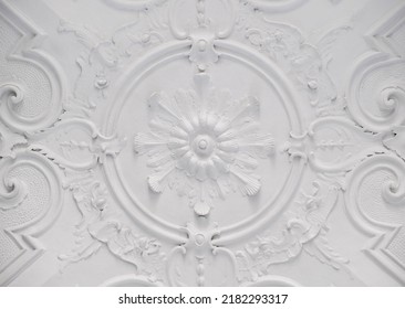 Decorative item ceiling socket made of white plaster. Relief stucco interior - Shutterstock ID 2182293317