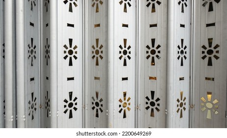 Decorative metal gate, in grey colour, with patten, old Hong Kong style