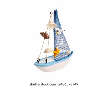 Decorative Nautical-Themed Model Ship with Sea Shell Ornaments for Home Decoration - Powered by Shutterstock