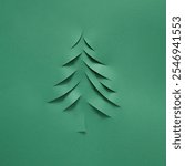 A decorative new years tree crafted from paper on a vibrant green background, symbolizing the festive spirit of the holiday season. Minimal flat lay.