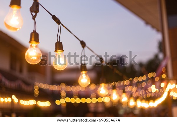 Decorative Outdoor String Lights Hanging On Stock Photo