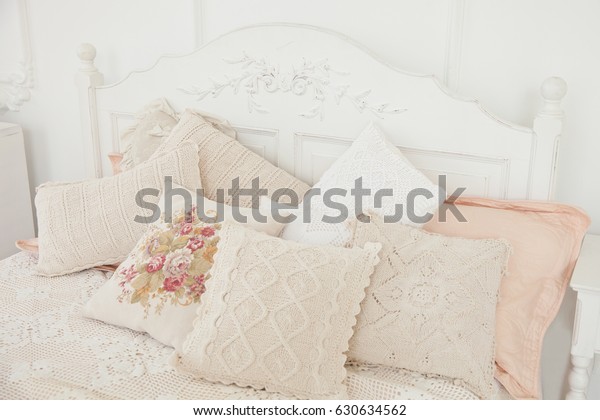 Decorative Pillow Crochet On White Bed Stock Photo Edit Now