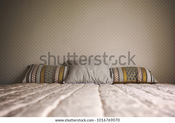 Decorative Pillows Shot Foot Clean Bed Stock Photo Edit Now