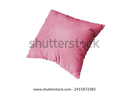Decorative pink rectangular pillow for sleeping and resting isolated on white background. Cushion for home interior decor, pillowcase mockup, template for design.