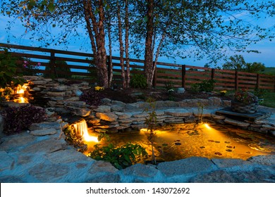 Decorative Pond At Night