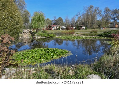 Decorative pond in the Sparrow Bird Park, Kaluga region of Russia - Powered by Shutterstock